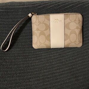 Coach Tan and Cream Signature Wristlet